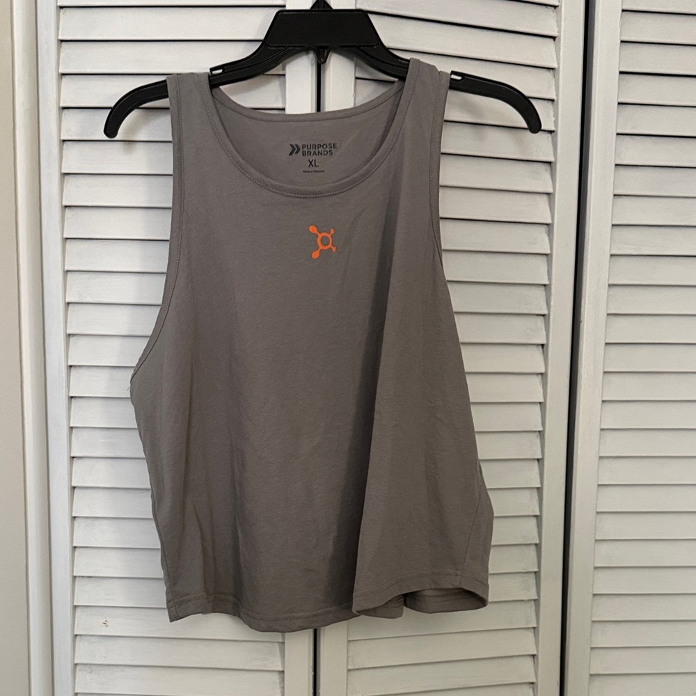 Orangetheory Women's Crop Tank Top in Gray with Orange Accent